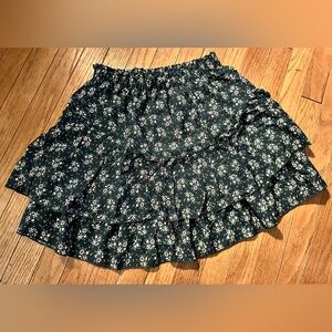 Boho Green Floral Ruffle Mini Skirt